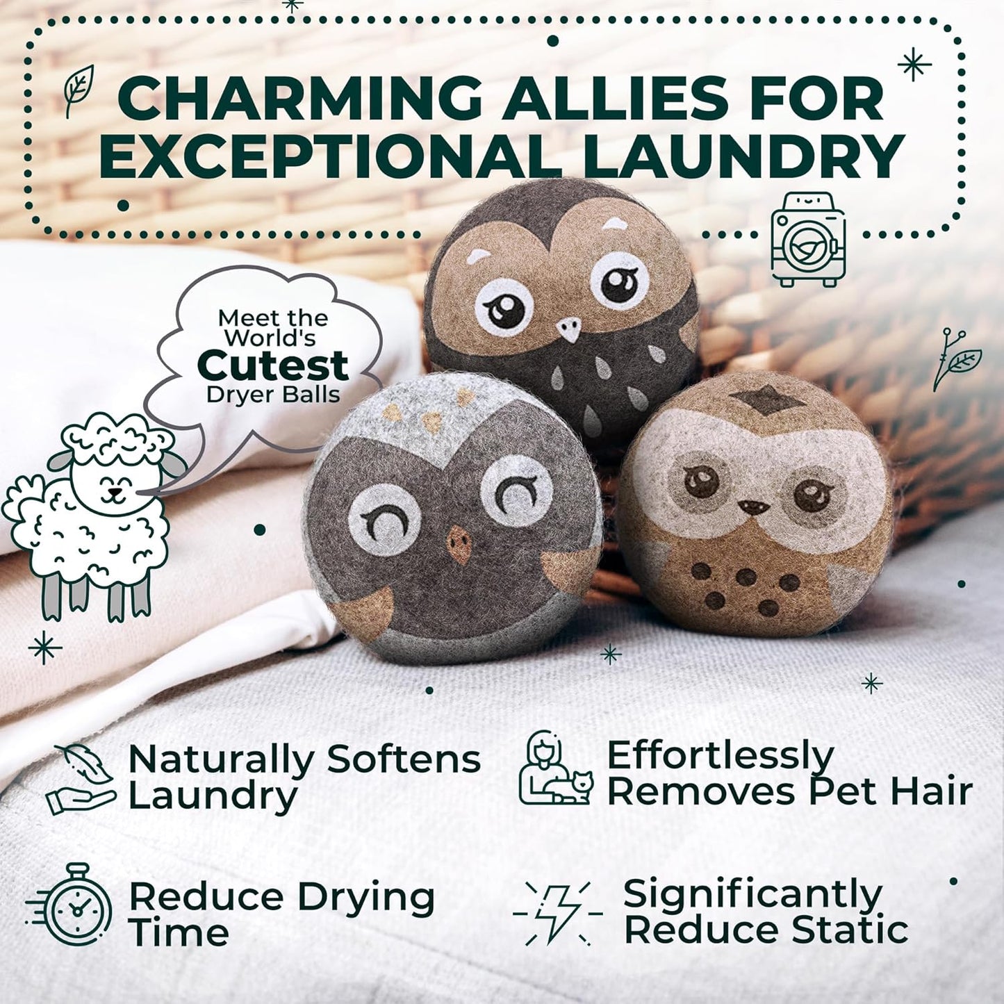No More Dryer Sheets! Reusable Wool Dryer Balls XL 6-Pack - Reduces Static, Cuts Dry Time, & Softens Naturally