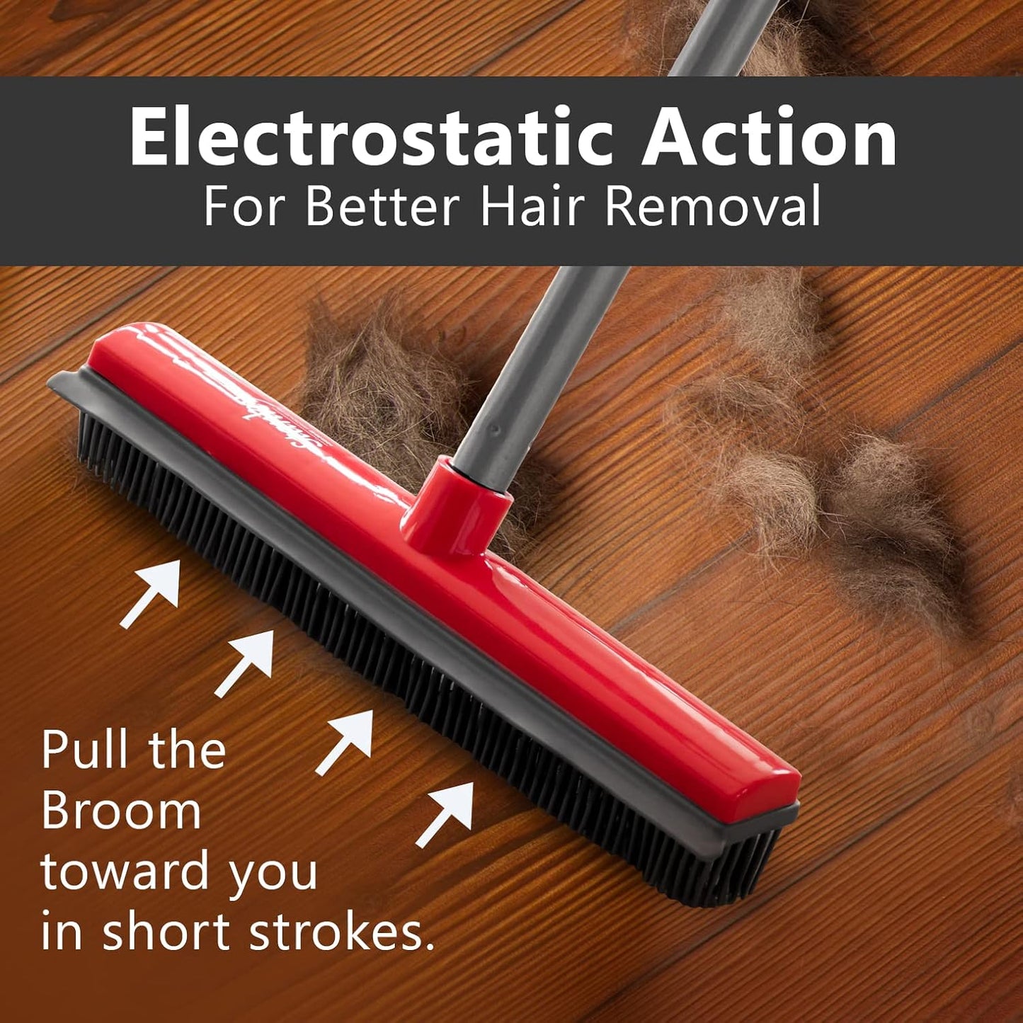 Stanley Home Products Rubber Broom – for Carpets Floors Stairs Upholstery – Electrostatic Action Removes Pet Hair Lint Fuzz Dirt Particles – Built-in Squeegee Tackles Wet Messes (Broom Head)