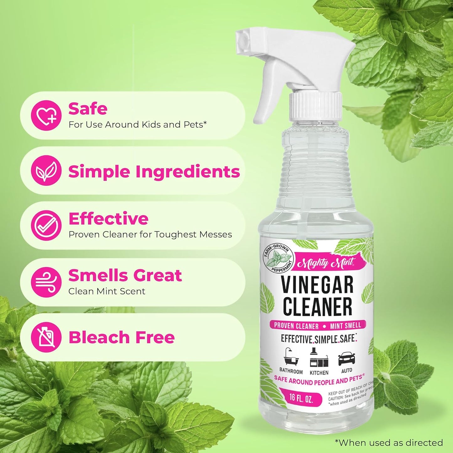 Mighty Mint Vinegar Cleaner, All-Purpose Spray, Natural Spearmint Scent, 16oz - 2 Pack
