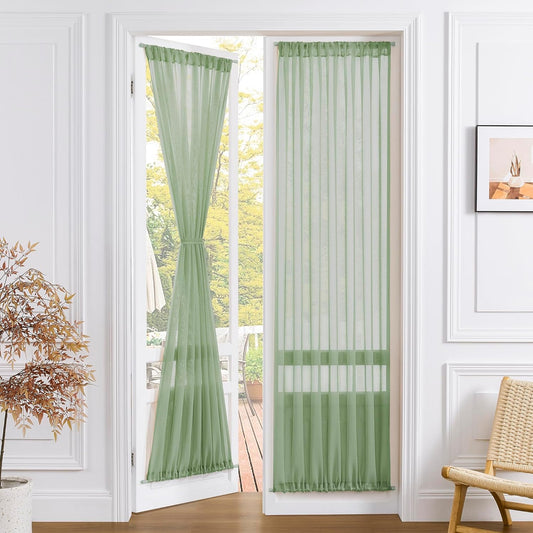 Tollpiz Sheer Door Curtains Closet Linen Textured Curtain Sheers Doorway Light Filtering Voile Patio Door Rod Pocket Curtains French Door, 54 x 80 inches Long, Sage Green, Set of 1 Panel