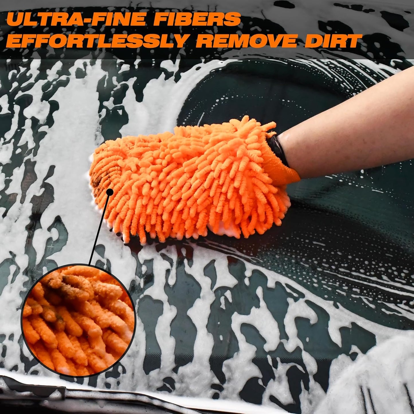 Raeyuan Car Wash Mitt Microfiber 3 Pack Scratch Proof & Lint-Free Wash Mitt for Cars, SUVs, Trucks - Large 9.06"x5.91", Orange,Green & Blue (All-Purpose Car Cleaning) (1, Orange,Blue,Green, Large)