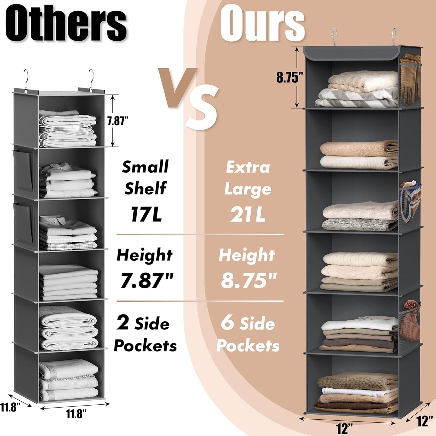 Simple Houseware 6 Shelf Hanging Closet Organizer, Dark Gray