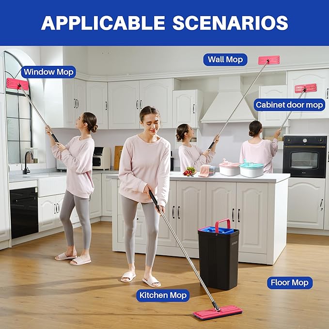 JOYMOOP Microfiber Mop Pads Replacement for JOYMOOP Flat Mop Bucket Set, Pack of 4 Refills 13-inch - Slate Blue