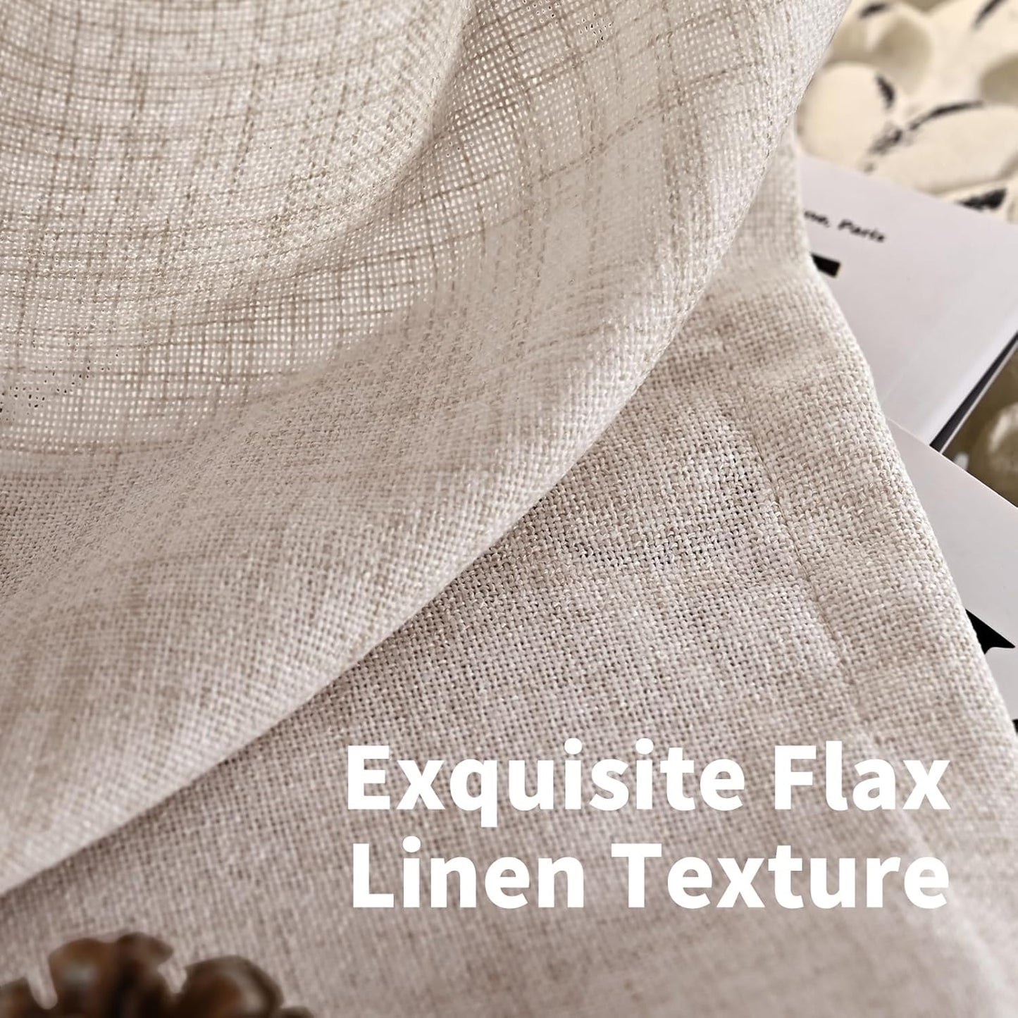 YoungsTex Natural Linen Curtains 63 Inch Length 2 Panels - Light Filtering Semi Sheer Window Drapes Textured Rustic with Pinch Pleated for Bedroom Living Room Office, 2 Panels, 40 X 63 Inch