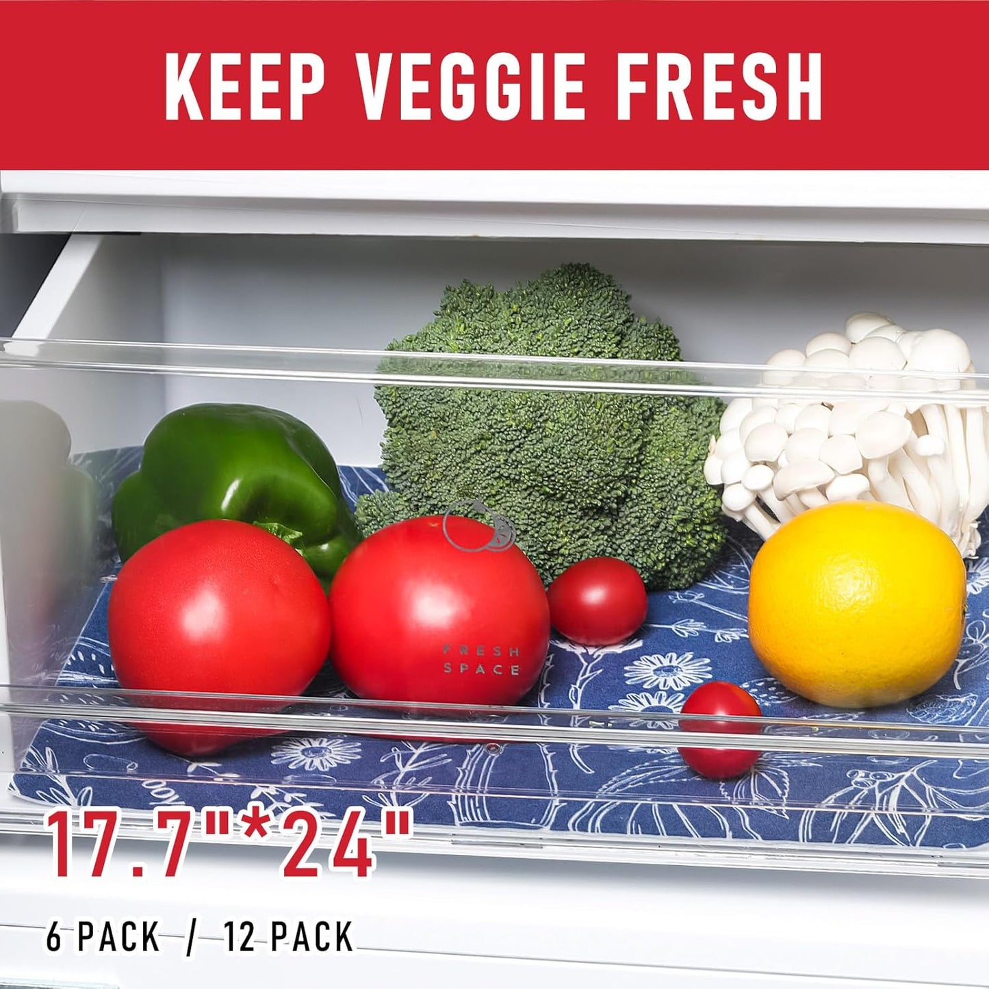 Cooyes Large Refrigerator Liners for Shelves, 12 Pack, 17.7" × 24", Fridge Drawer & Shelf Liners for Kitchen Cabinets Non-Adhesive, Breathable Cloth Material, Keep Produce Fresh Longer