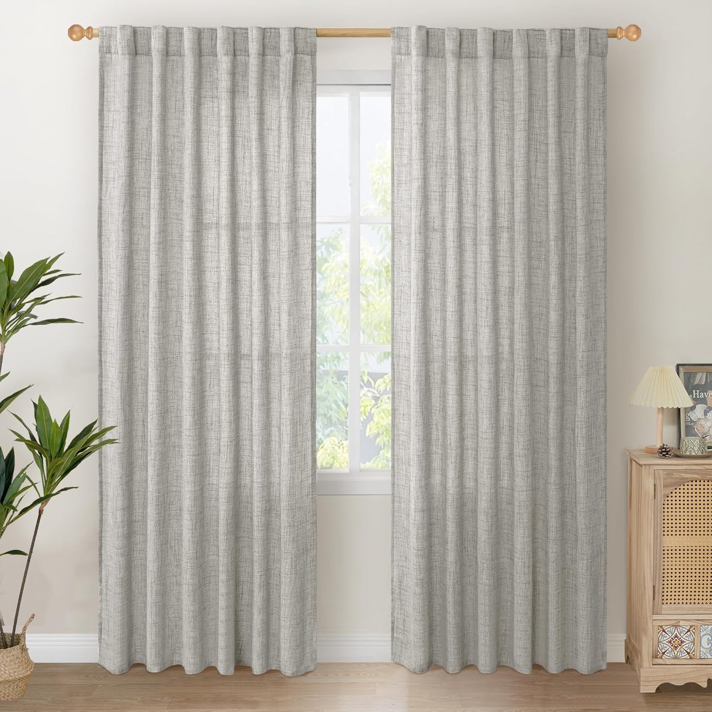 YoungsTex Dark Grey Linen Curtains 80 Inch Length for Living Room, Light Filtering Semi Sheer Window Drapes Rod Pocket Back Tab Curtain for Bedroom Office Rustic Privacy, 2 Panels, 52 X 80 Inch