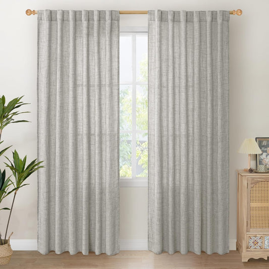 YoungsTex Dark Grey Light Filtering Curtains 84 Inch Length, Linen Drapes Semi Sheer with Rod Pocket Back Tabe for Living Room Bedroom Office Farmhouse Privacy, 52 X 84 Inch, 2 Panels