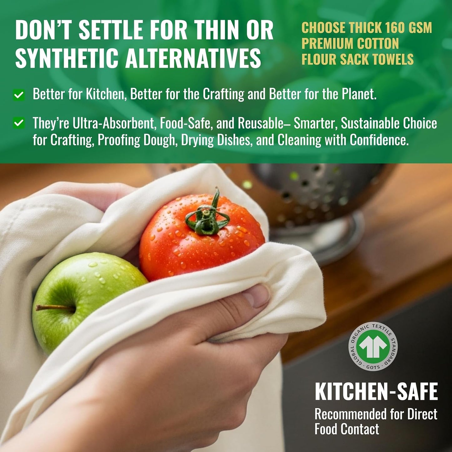 WHITEWRAP Flour Sack Towels| Tea Towel for Crafts| Kitchen Dish Cotton Blank Towel for Embroidery|Baking Bread Proofing Linen Cover| Thick Absorbent Quick Dry| 6 Pack 18"x28" Natural