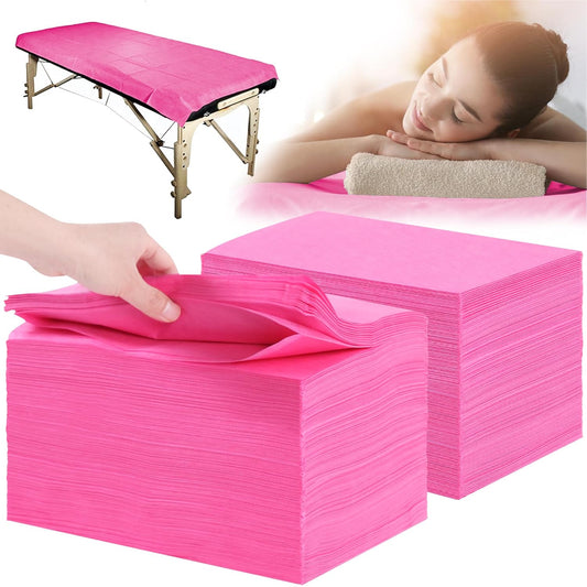 Disposable Bed Sheets 200 Pcs 31" x 71" Massage Table Sheets Non Woven Fabric SPA Bed Cover Breathable for Massage Beauty Tattoos(Pink)