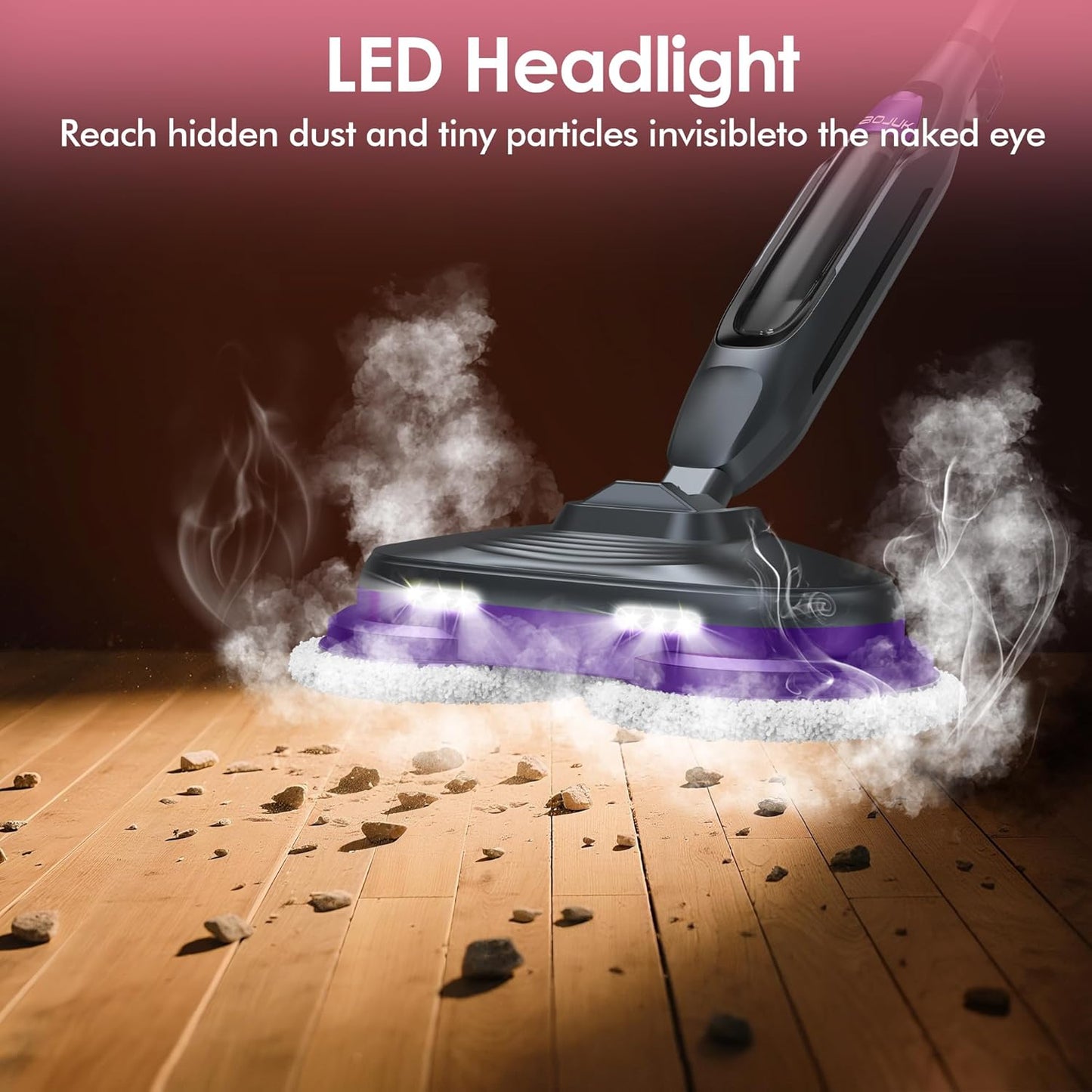 Scrub & Steam Mop with Rotating Mop Pads, LED Headlights, 6 Scrub Pads, Large Tank, Swivel Steering, Effortless Scrubbing Hard Floor Cleaner Upgraded