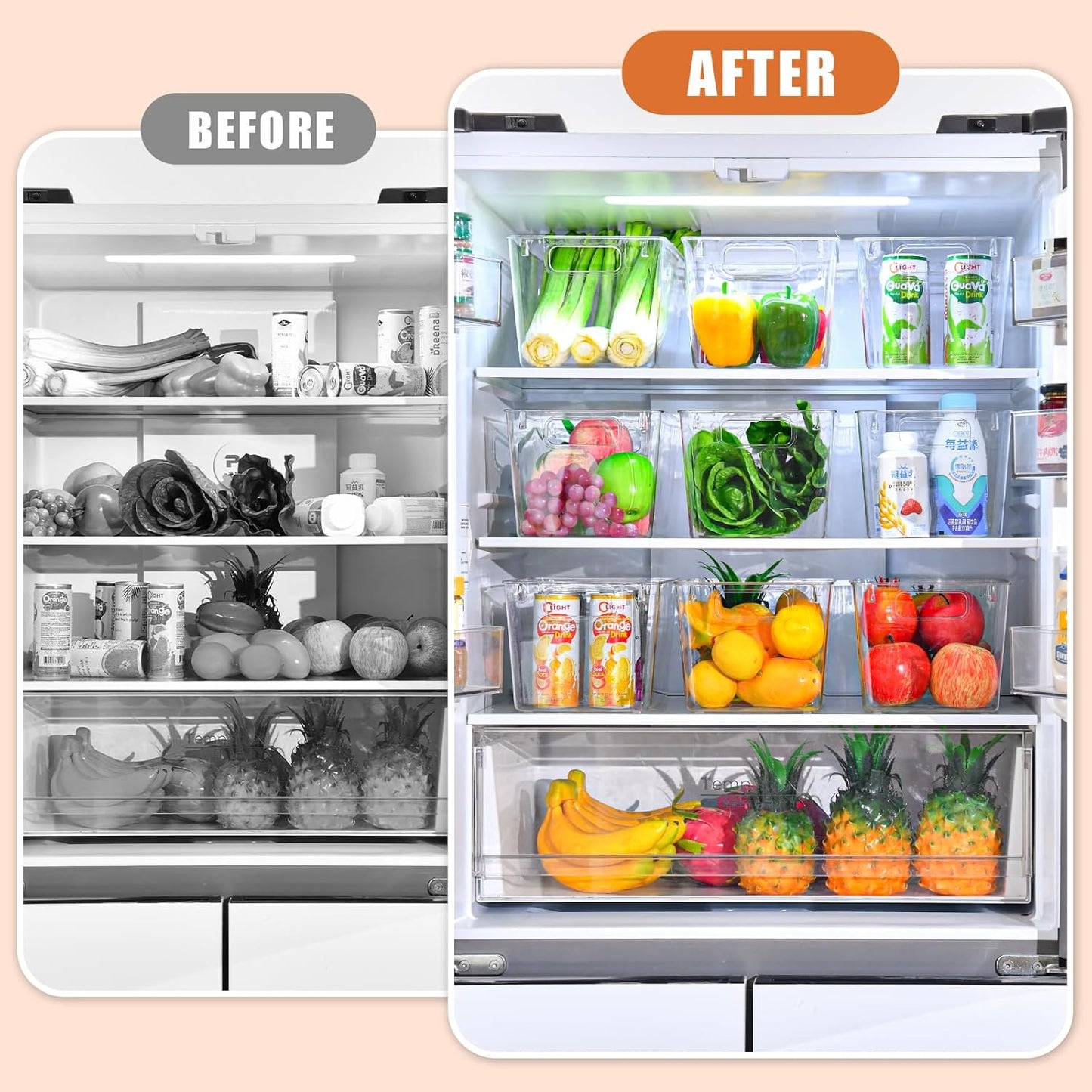 6 Pack Large Clear Plastic Storage Bins,Plastic Containers with Handle for Pantry Organizer and Storage,Perfect for Kitchen,Fridge,Cabinet, Closet,Bathroom Under Sink Storage