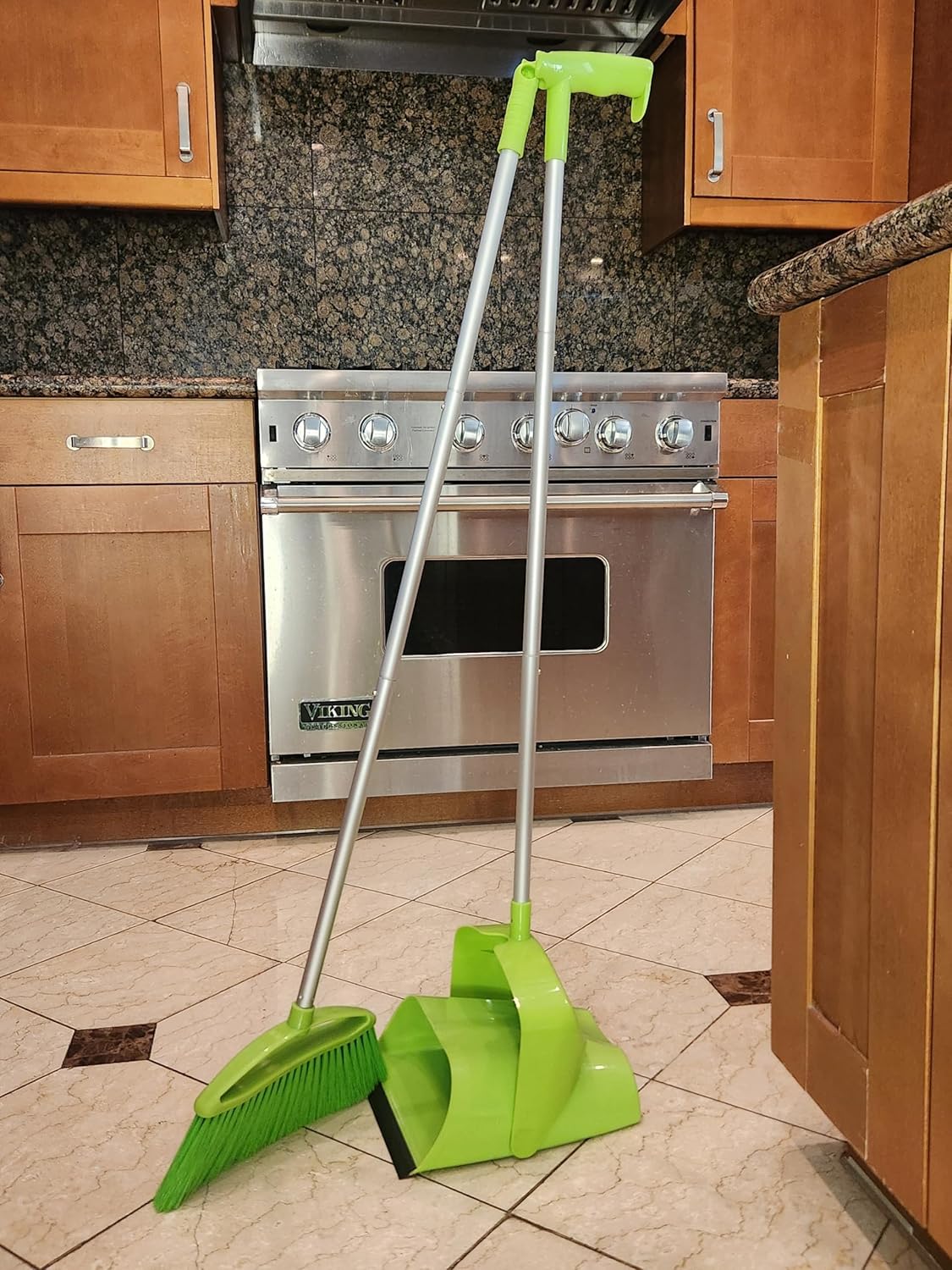 Broom and Dustpan Set for Home, Angled Broom and Upright Dustpan with Extendable Poles, Long Handle Broom and Dustpan Set for Kitchen, Portable Dustpan Combo for Sweeping RV
