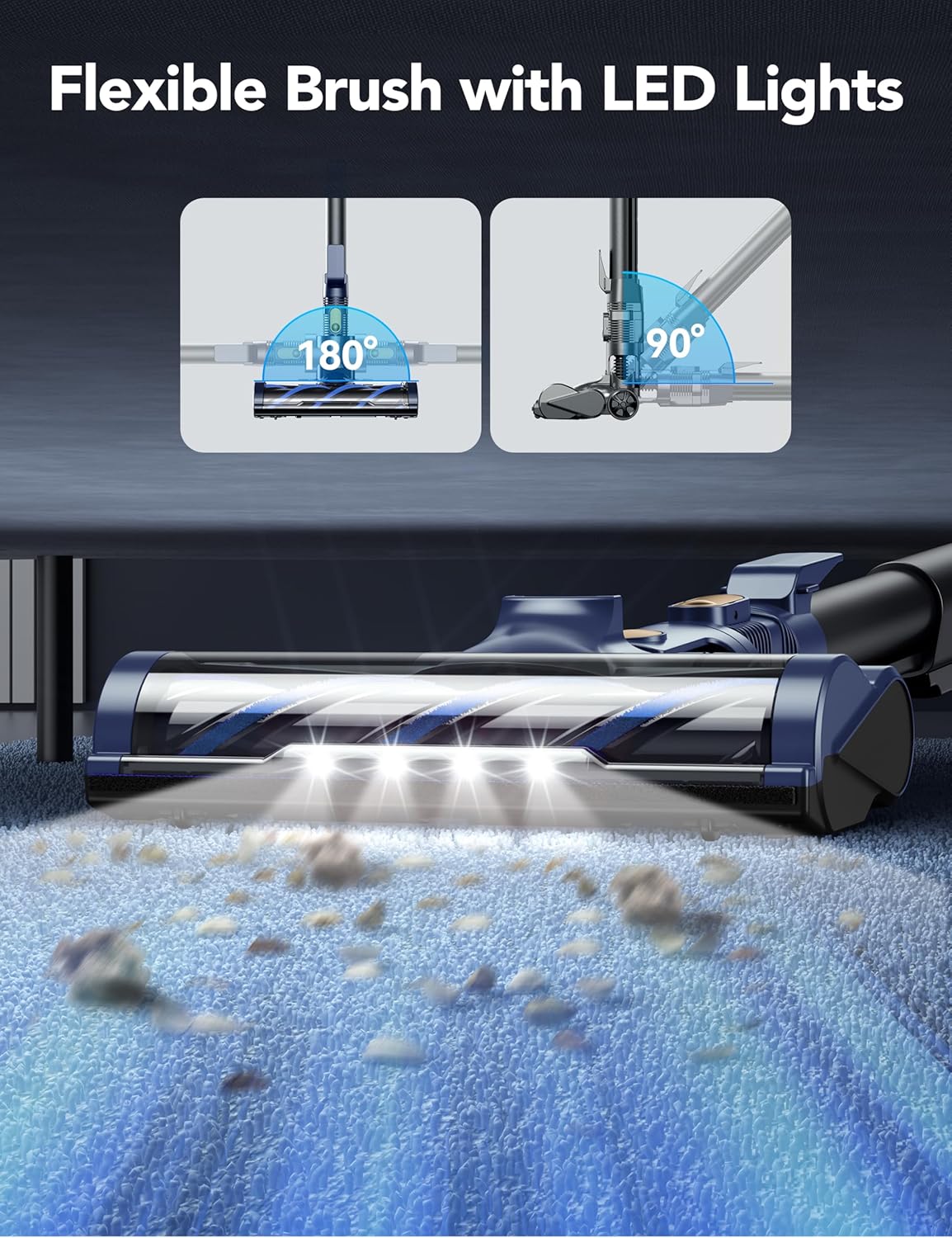 Cordless Vacuum Cleaner, Rapid Clean 23 Kpa Powerful Suction, 1.3 L Large Capacity, 2 Modes & 30Mins Runtime, Rechargeable Stick Vacuum for Pet Hair Hardwood Carpet - Blue