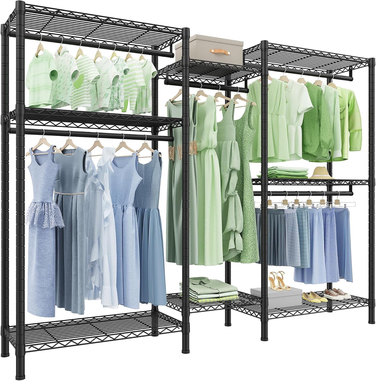 Raybee Clothes Rack Heavy Duty，Clothing Racks for Hanging Clothes with 5 Adjustable Hanging Rods, Metal Garment Rack for Bedroom, Laundry Room, Apartment,Gloss Black
