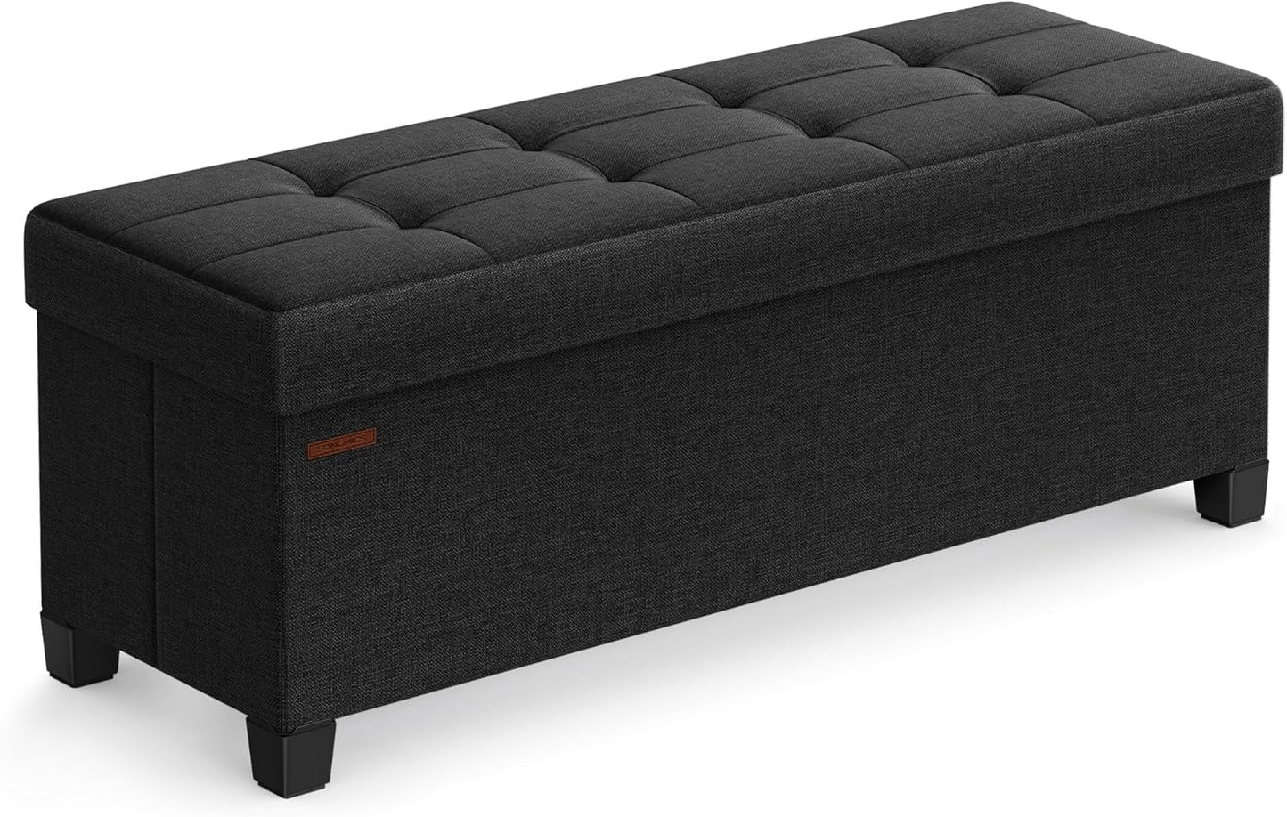 SONGMICS Storage Ottoman Bench, Foldable Foot Rest with Legs, 15 x 43 x 15.7 Inches, End of Bed Bench, Storage Chest, Load up to 660 lb, for Living Room, Bedroom, Entryway, Ink Black ULSF018B01