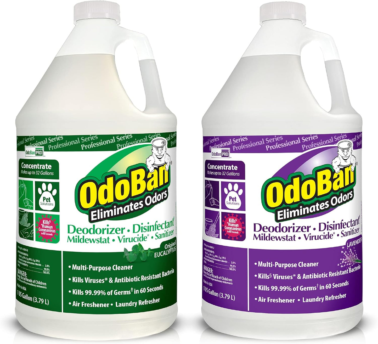 OdoBan Professional Disinfectant and Odor Eliminator Concentrate, Made in the USA, Original Eucalyptus and Lavender Scents, 2-Pack, 1 Gallon Each
