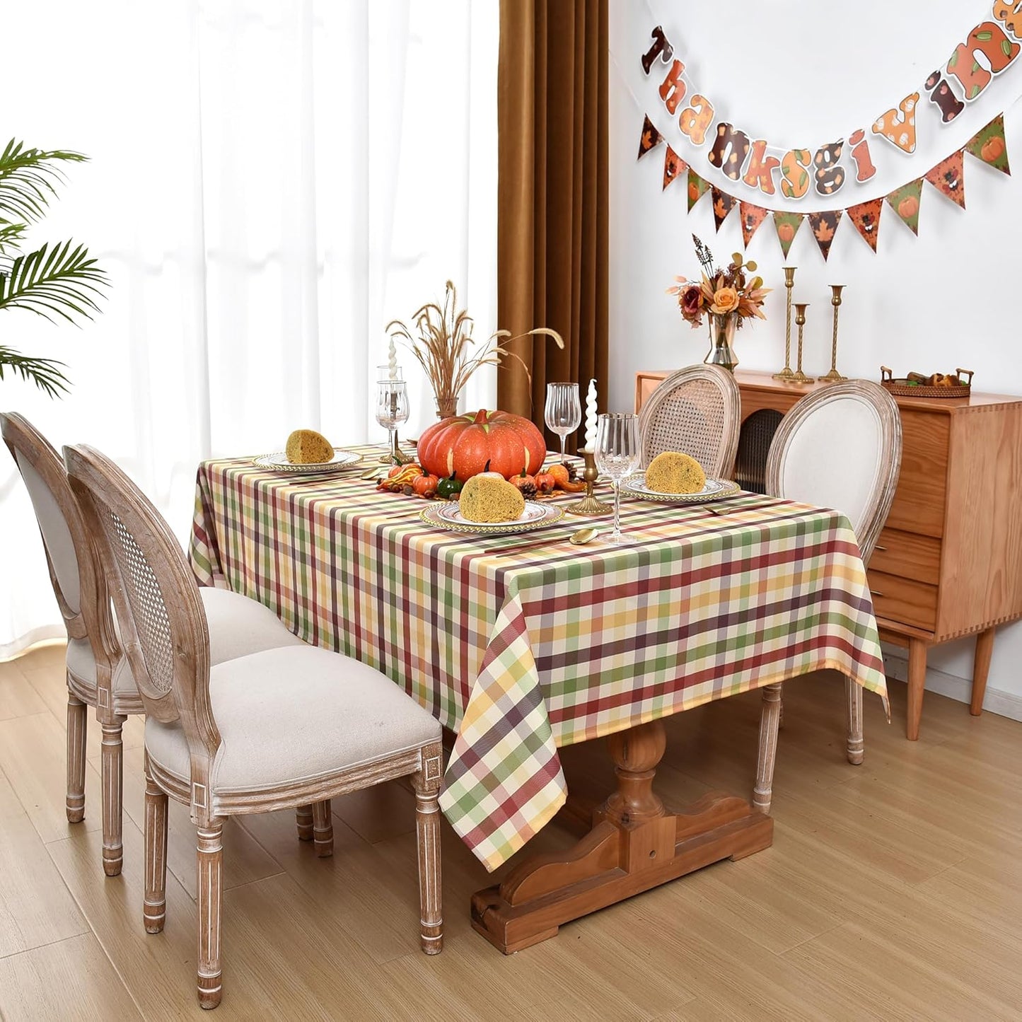 Waterproof Gingham Festive Tablecloth Fabric - Oblong 52x70 Inch Classic Buffalo Tartan Holiday Table Cloth for Outdoor Use - Christmas Tabletop Cover Perfect for Dinner, BBQs, and Parties