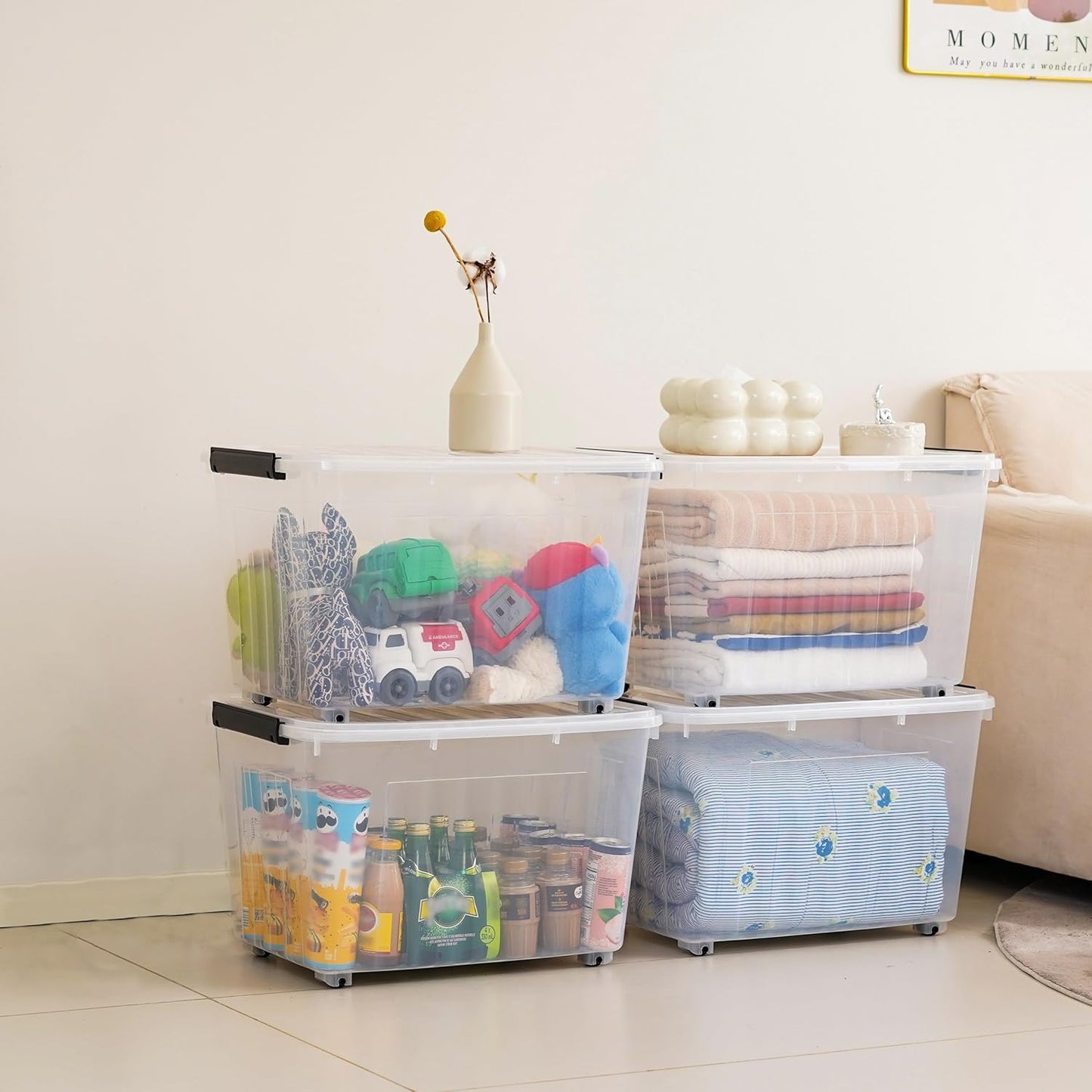 Citylife 82 QT Clear Plastic Storage Bins with Lids Stackable and Nestable Storage Boxes with Lids Large Plastic Storage Containers for Garage, Closet, Kitchen, 4 Packs