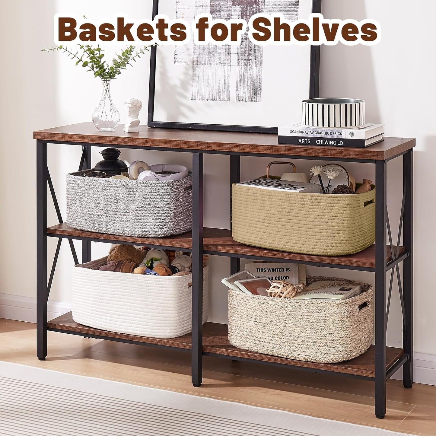 OIAHOMY Storage Basket for Shelves, Closet Cube Storage Bins Baskets for Clothes Blanket Towels, Baby Nursery, Toy Baskets Box, Woven Rope Basket, 15.75*11.81*7.09 ININ, 2 Packs Jute Yellow