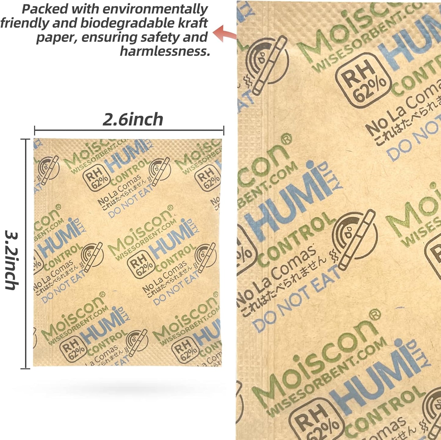 62% Size 8 Two-Way Humidity Control Packs, 105 Pack 8 Gram for Storing 1 oz, Moisture Control Packets Individually Wrapped