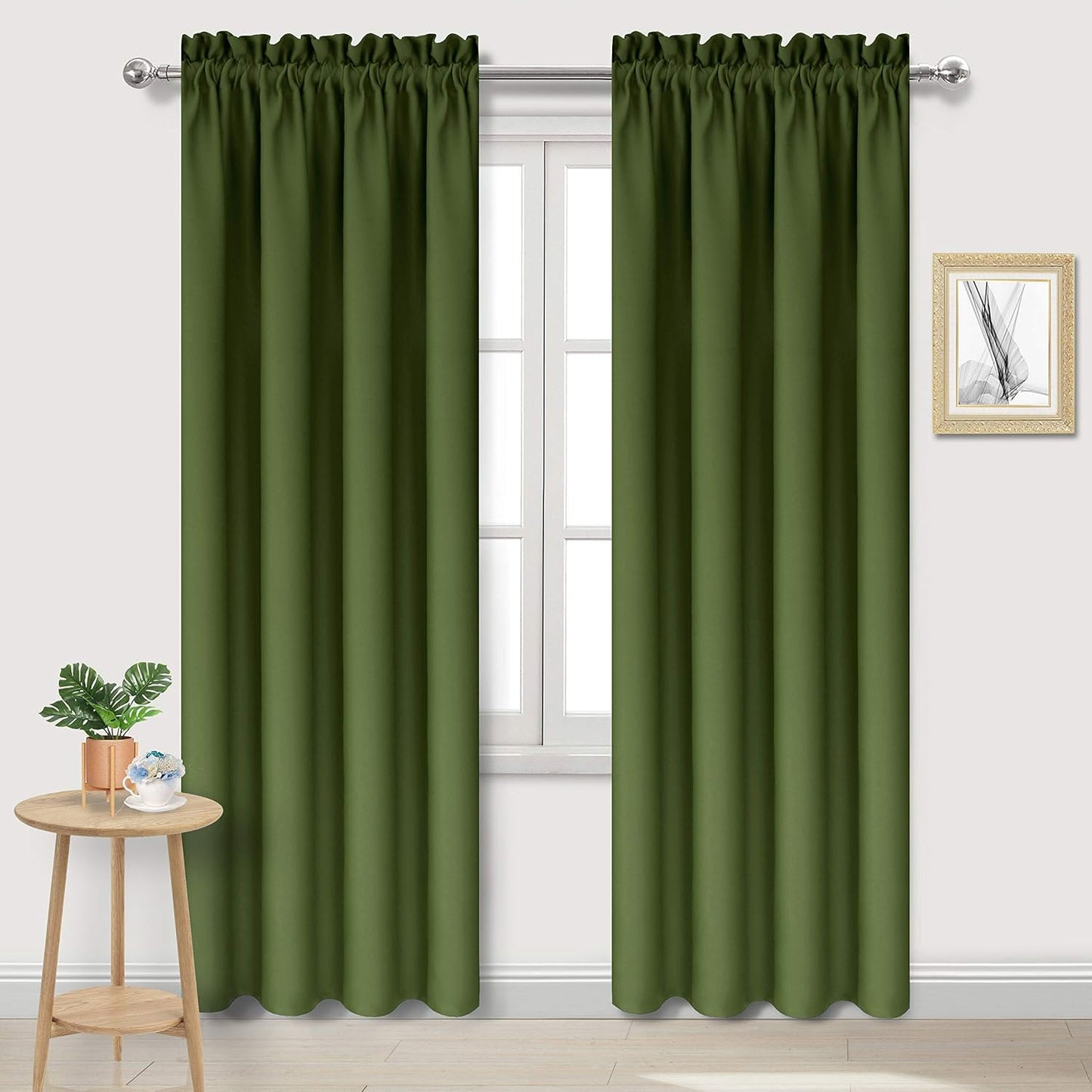 DWCN Blackout Curtains Room Darkening Thermal Insulated Bedroom Curtains Window Curtain Panels, 38 x 84 inches Long, Set of 2 Olive Green Rod Pocket Drapes