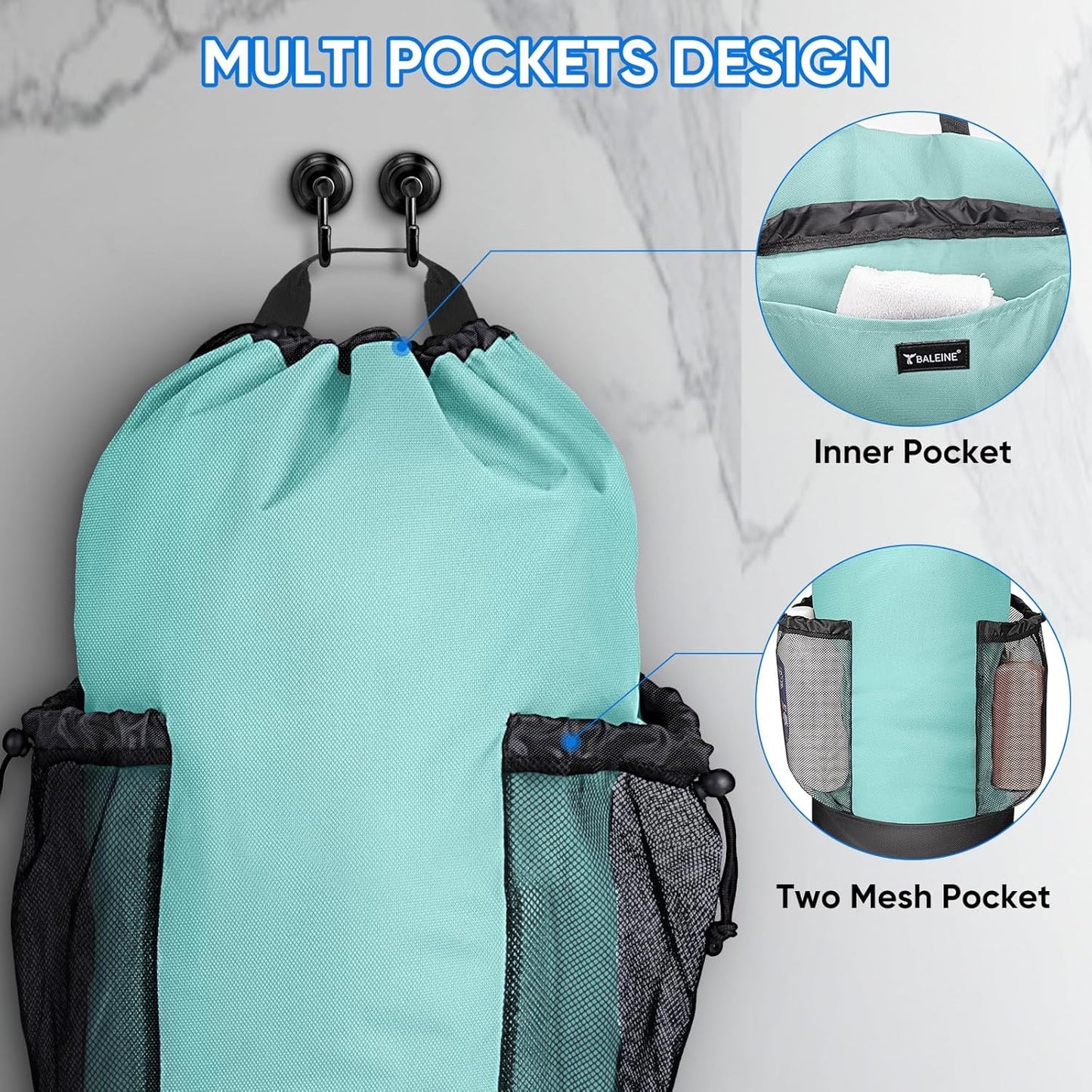 BALEINE 150L Laundry Bag Backpack, 900D Oxford Fabric Large Travel Laundry Bags with Shoulder Straps and 2 Mesh Pockets for College Dorm, Apartment, Laundromat (Sky Blue, 150L)