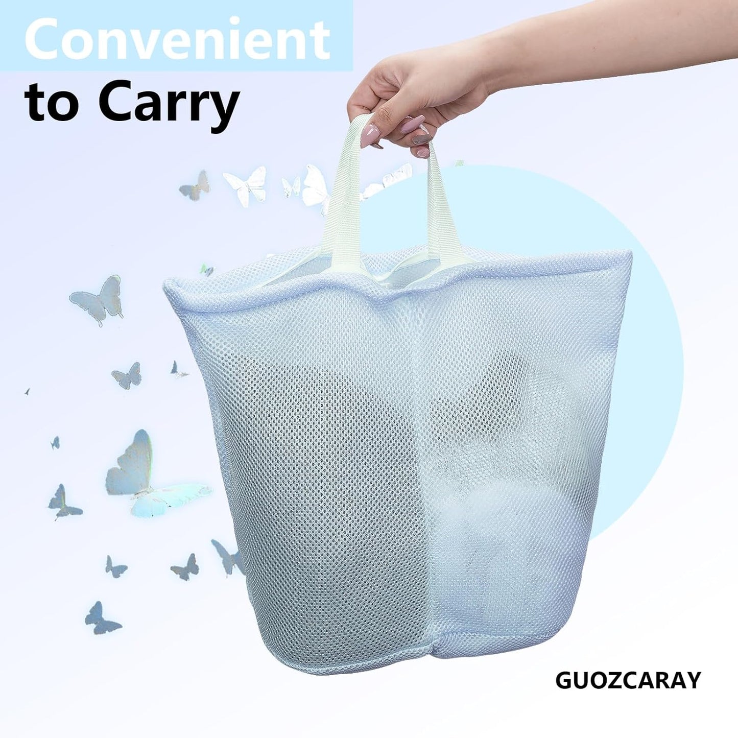 laundry bag with handles mesh laundry bags washing machine laundry totes travel storage and sorting bag for Clothes laundry bag for delicates (Blue)