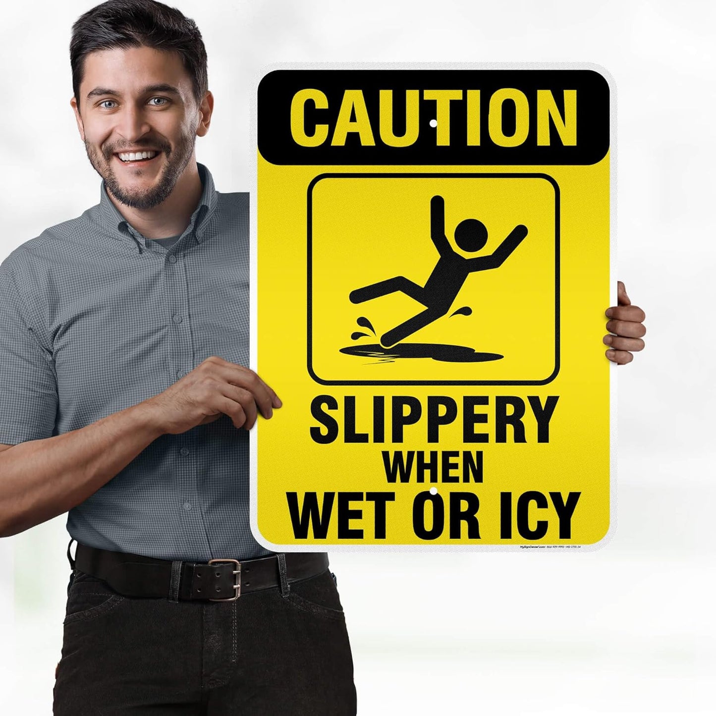 Caution Slippery When Wet Sign or ICY Sign, 18"x24" 0.80 Reflective Aluminum, Indoor/Outdoor Use, USA MADE By My Sign Center