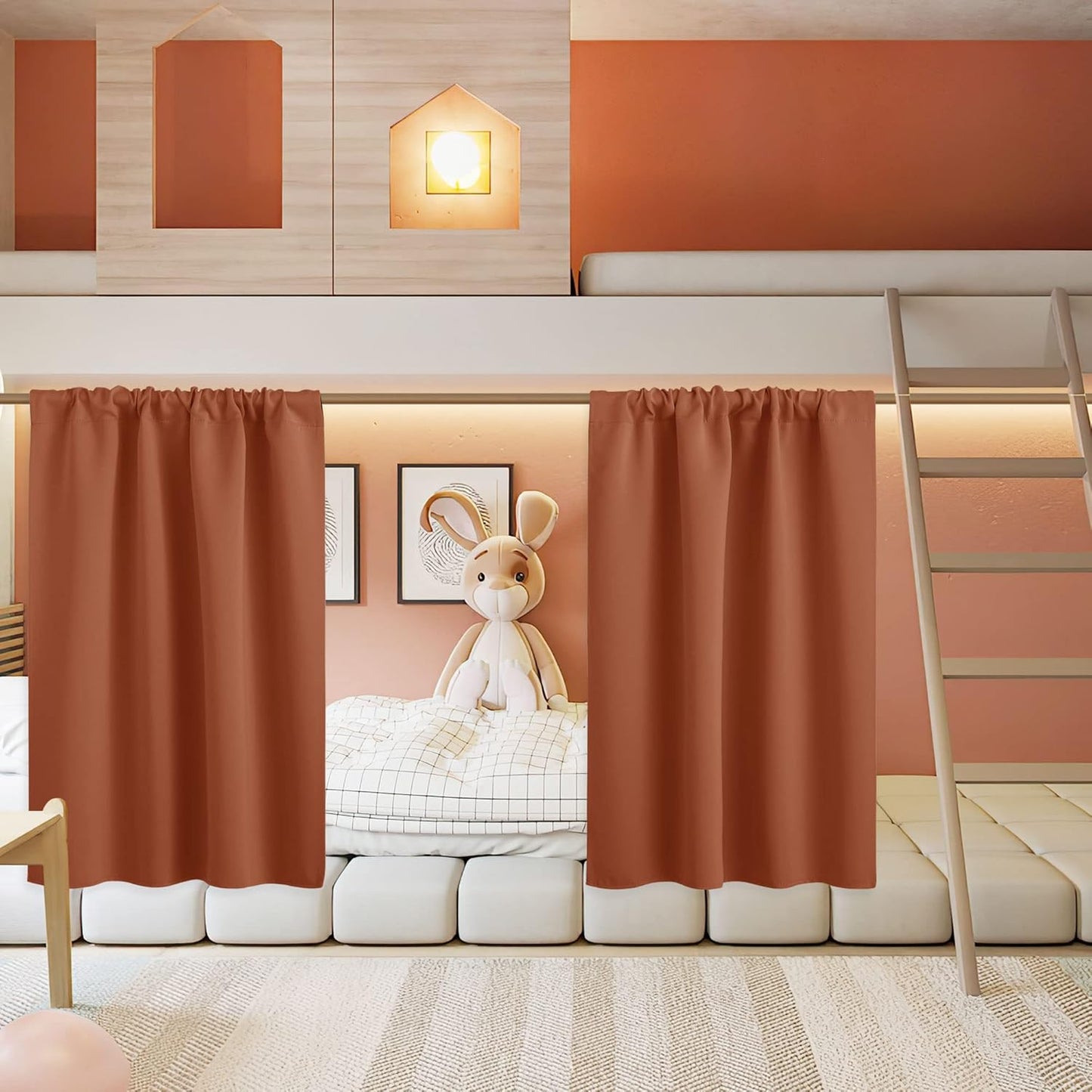 RYB HOME Small Curtains for Bathroom Windows, Blackout Blinds Shades for Bedroom Dorm Storage Cabinet Door Basement Farmhouse Decor, W 34 x L 36 inches, Burnt Orange, 2 Panels