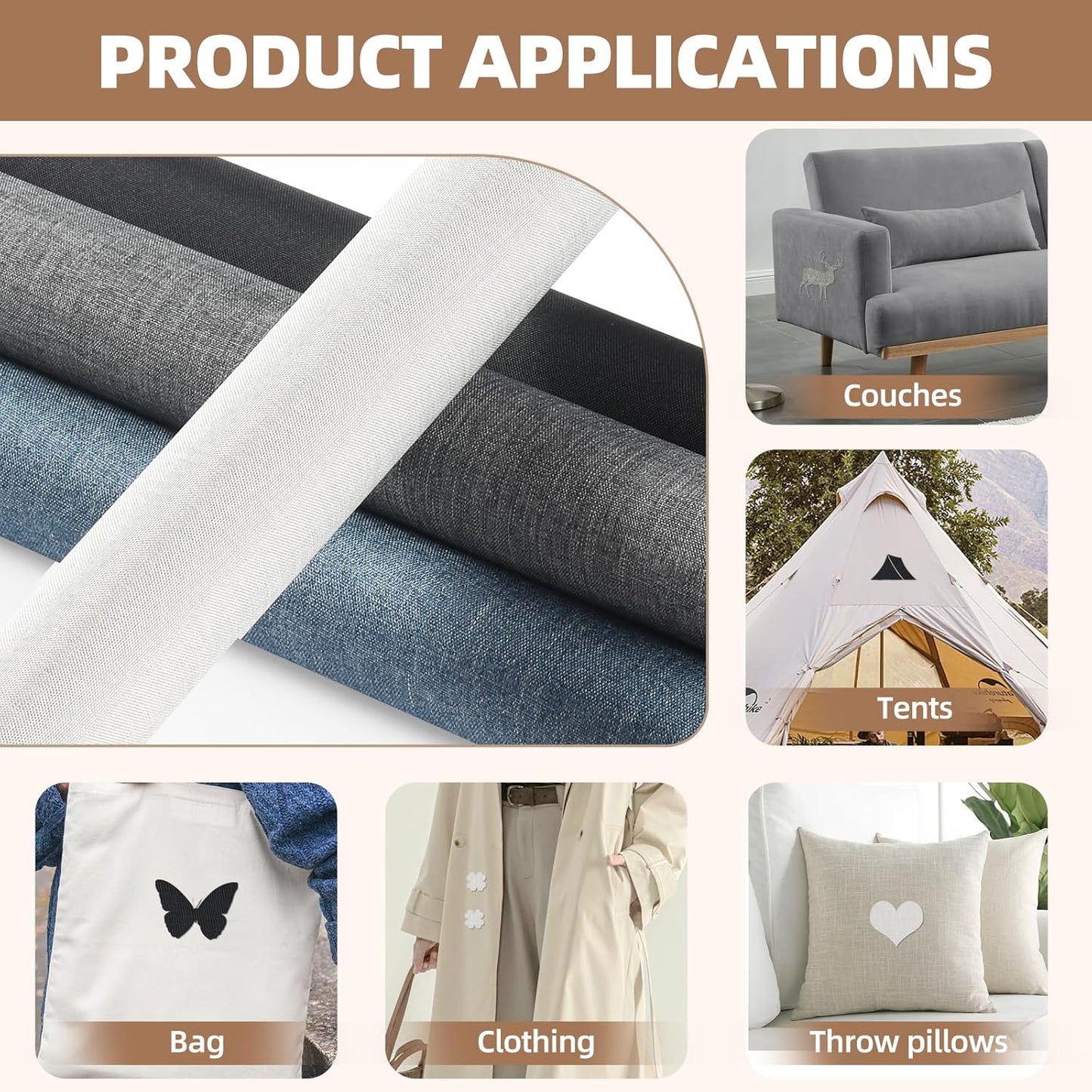 Fabric Repair Patch, Fabric Large Repair Tape, Self-Adhesive Patches for Furniture, Sofa, Car Interior, Shoes, Hand Bag, Clothing (Dark Grey, 3.5X79 Inch)