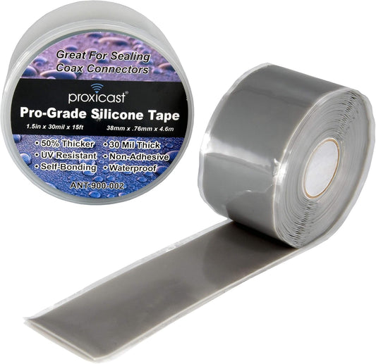 Proxicast Pro-Grade Extra Strong 30mil Weatherproof Self-Fusing Silicone Rubber Sealing Tape for Outdoor Antenna Coax & Electrical Cables, Hose/Pipe Leaks & Emergency Repairs (1.5" x 15' roll) - Grey