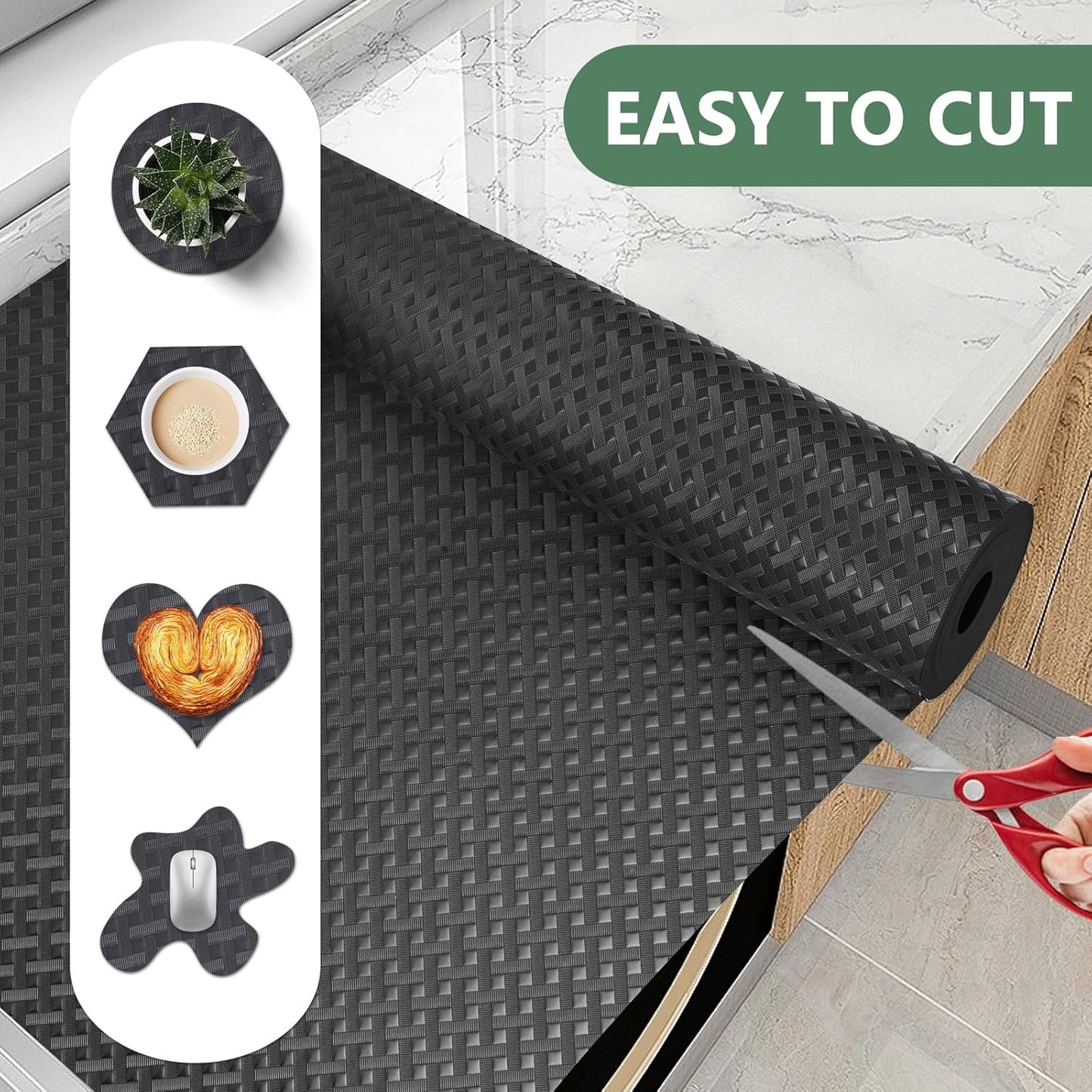 Shelf Liners, Non-Adhesive Drawer Liner, Waterproof & Oil-Proof Kitchen Cabinet Cupboard Liner Plastic EVA Material BPA Free Fridge Liner Mats Paper Protector for Shelves (Black/12in x 240in)