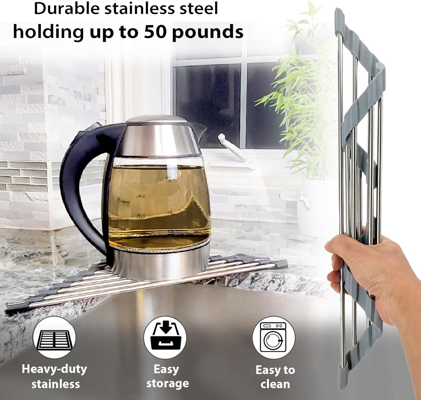 Roll Up Sponge Holder for Counter, Sink Organizer for Kitchen, Bathroom, Laundry Room, 304-Stainless Steel Sink Organizer for Sponge, Brush, Scrubber, Soap Dispenser Holder, Dish Drying Rack(Black)