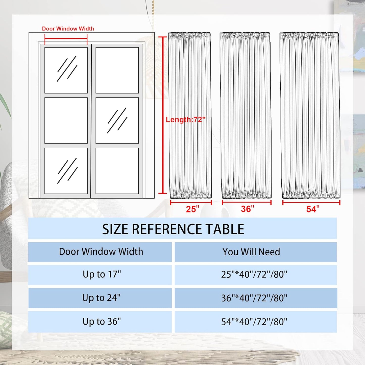 DWCN French Door Curtains – Rod Pocket Thermal Curtain for Doors with Glass Window, Kitchen and Patio Doors for Privacy, 25 X 72 Inches Long, 1 Curtain Panel with Tieback, Pure White
