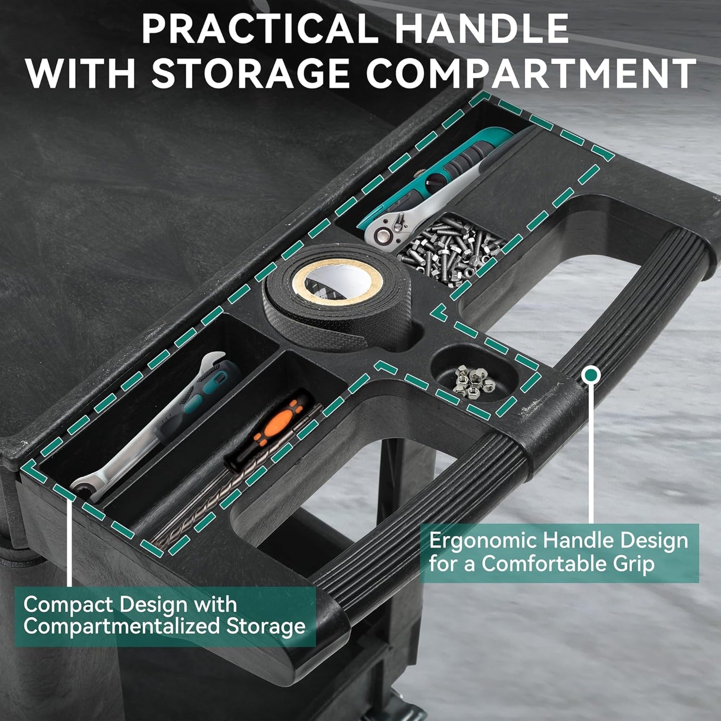 YITAHOME Utility Cart on Wheels, Plastic Tool Cart 550 lbs Capacity Service Cart, 40 x 17 Inch 2 Shelf Extra Heavy Duty Rolling Work Carts for Warehouse, Garage, School & Office, Cleaning, Black