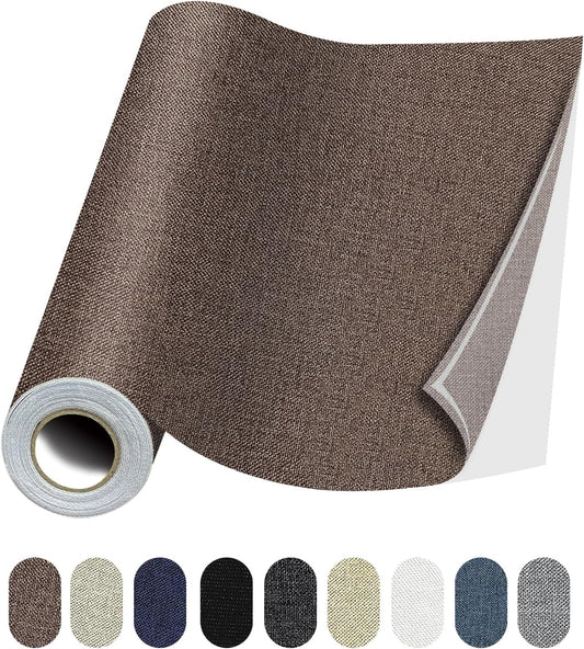 Fabric Repair Patches, 17X79 Inch Linen Repair Tape Self-Adhesive Fabric Patches Durable, DIY Large Linen Tape for Sofa, Couches, Furniture, Chair, Clothing （17X79 Inch, Brown）