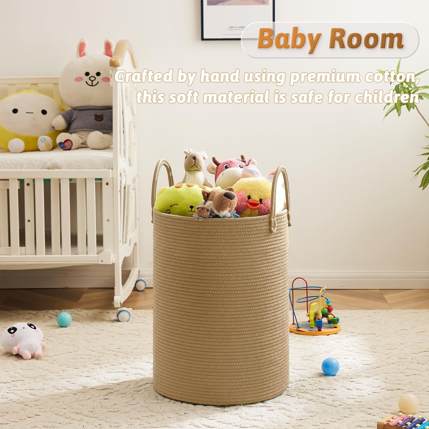 Laundry Basket,Woven Cotton Rope Laundry Hamper,80L for Decorative Storage of Dirty Clothes,Toys and Blankets in Bathroom,Baby Room and Living Room