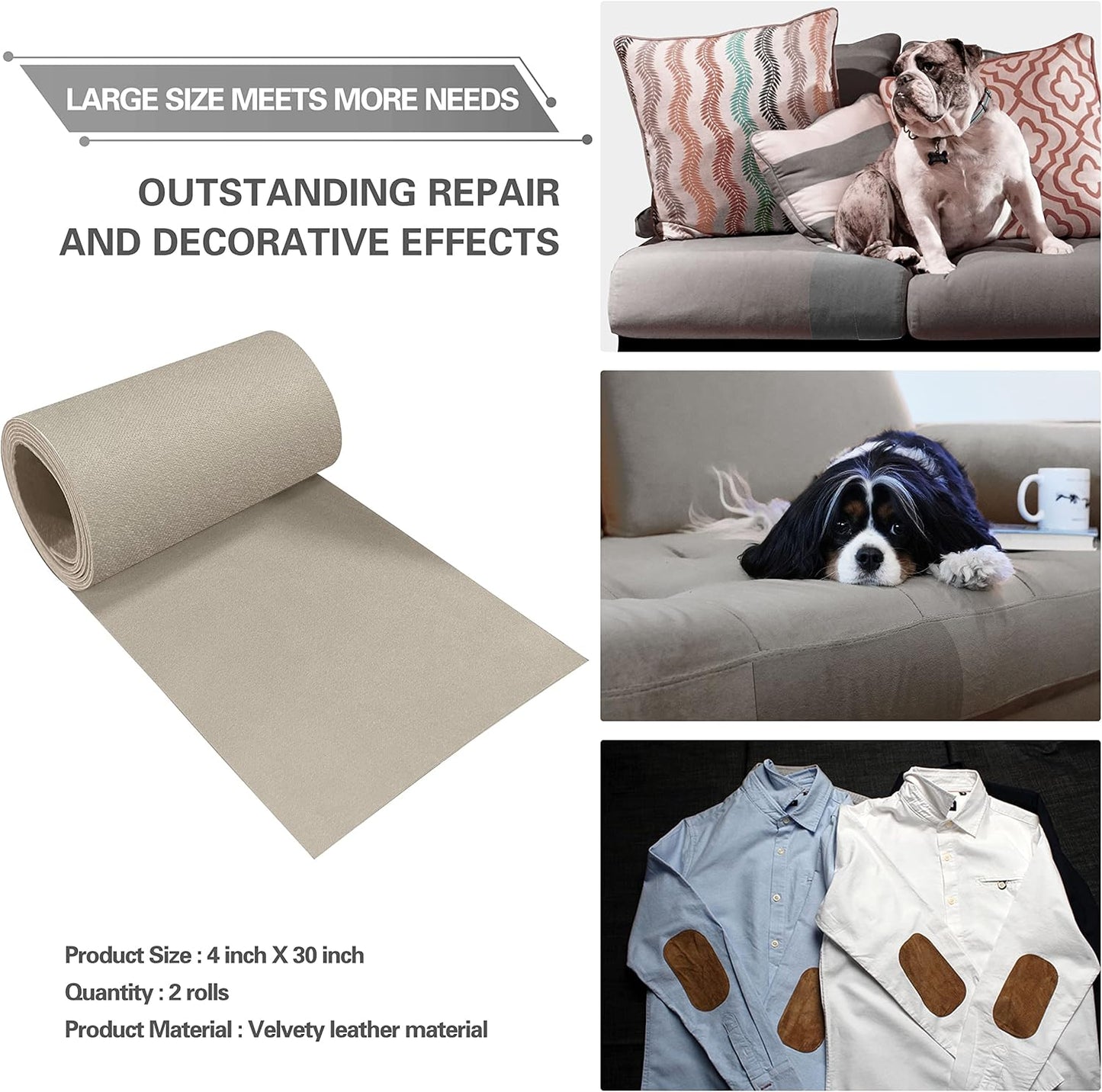 Velvet Repair Patch, Self-Adhesive Flannel Fabric Patch, Multi Colors, Microfiber Patch，Can be Used to Patch Sofas, Car Seats, Handbags, Jacket Holes and Tears (Light Khaki)