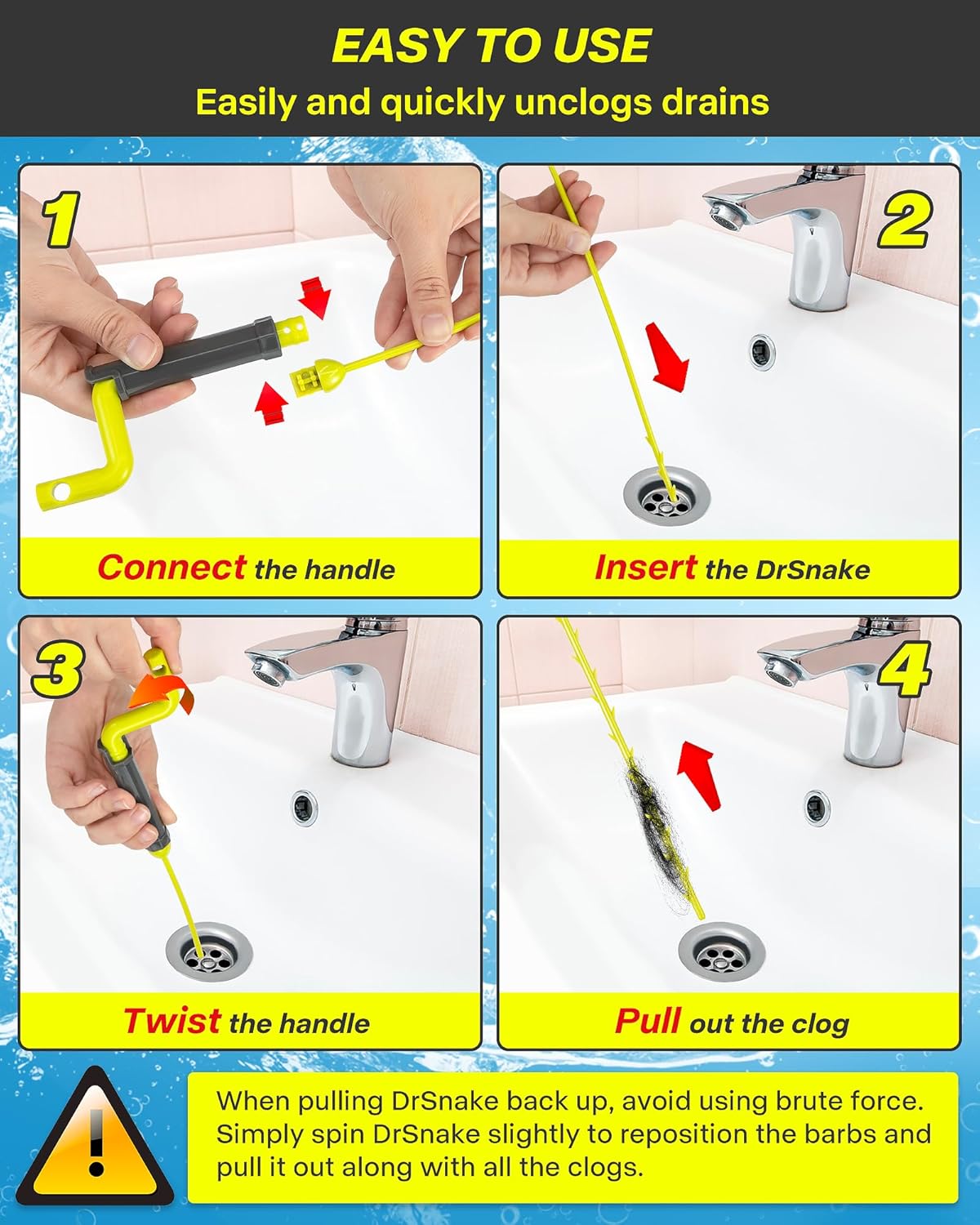 Drain Clog Remover Tool, 30 Inch Sink Snake Hair Clog Remover with Rotating Handle and 7 Wand Spares, Anti-Break Nylon Drain Hair Remover Plumbing Snake, Unclog Drain Quickly and Easily-7 Pack