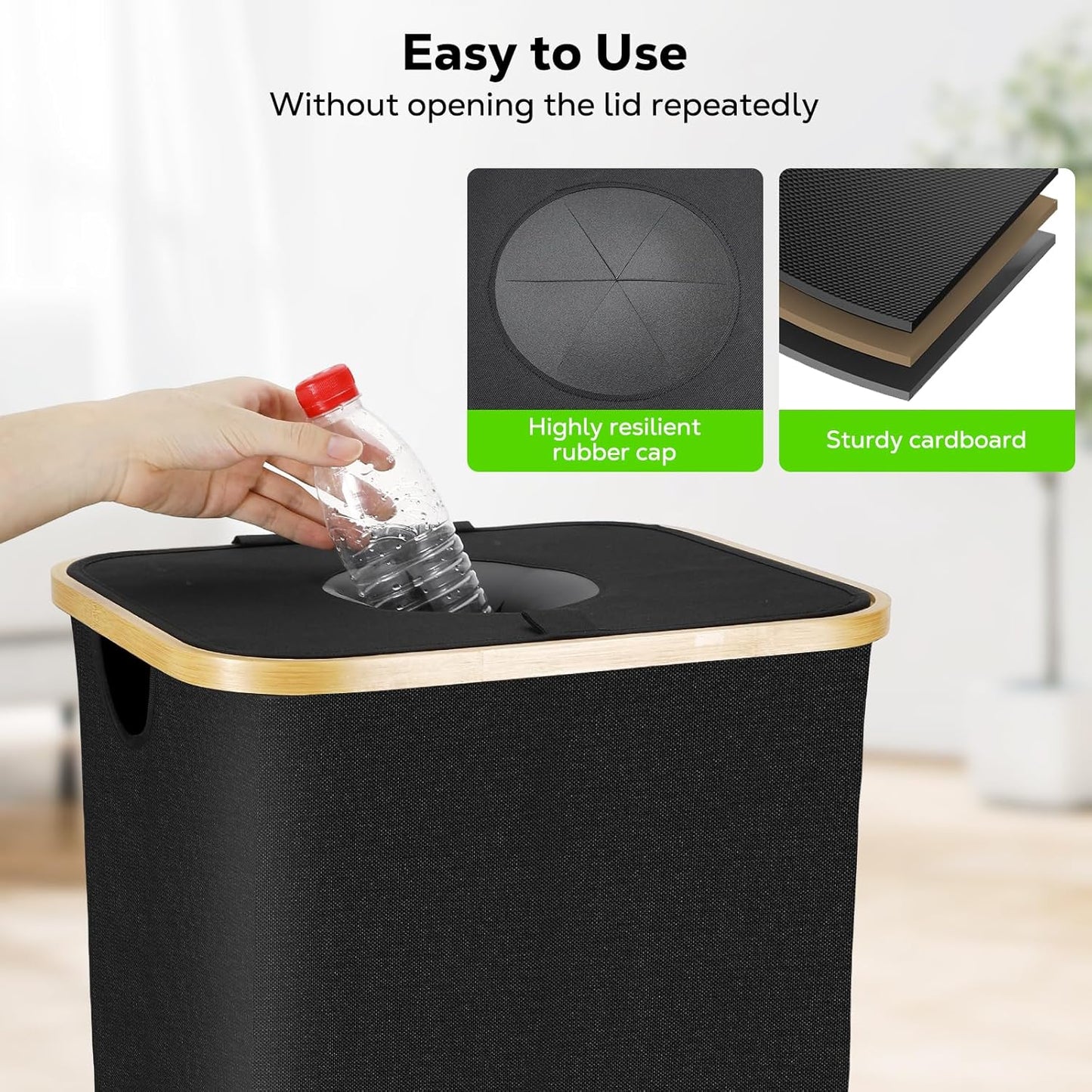 Recycling Bin for Kitchen 100L, 26 Gallon Recycle Bin with 2 Removeable Reusable Waterproof Inner Bag, Large Recycling Bin with Lid for Bottle Can Plastice Stickers (Black)