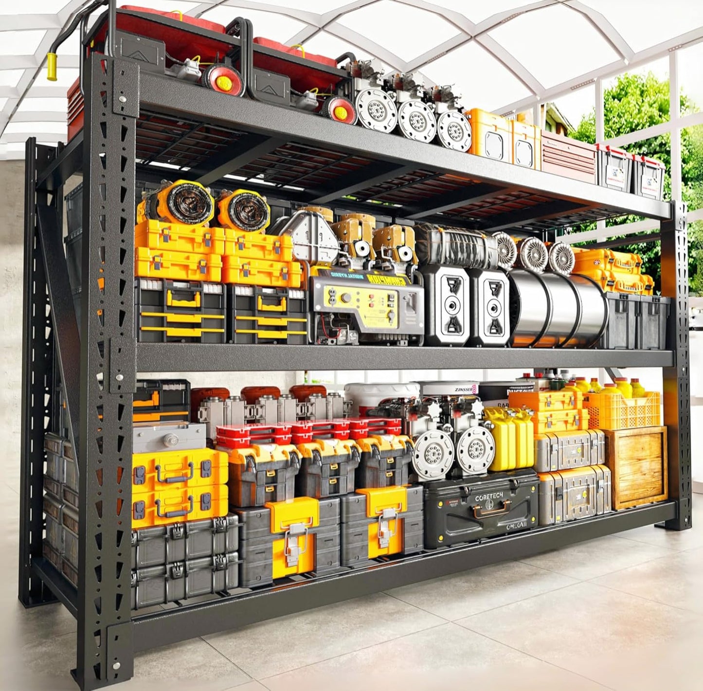 Bepatio 7050LBS Garage Shelving Heavy Duty 67.6W Storage Shelves Adjustable Metal Shelving 3 Tier Utility Shelf for Warehouse Basement Shop, Black 67.6''Wx23.7''Dx66''H