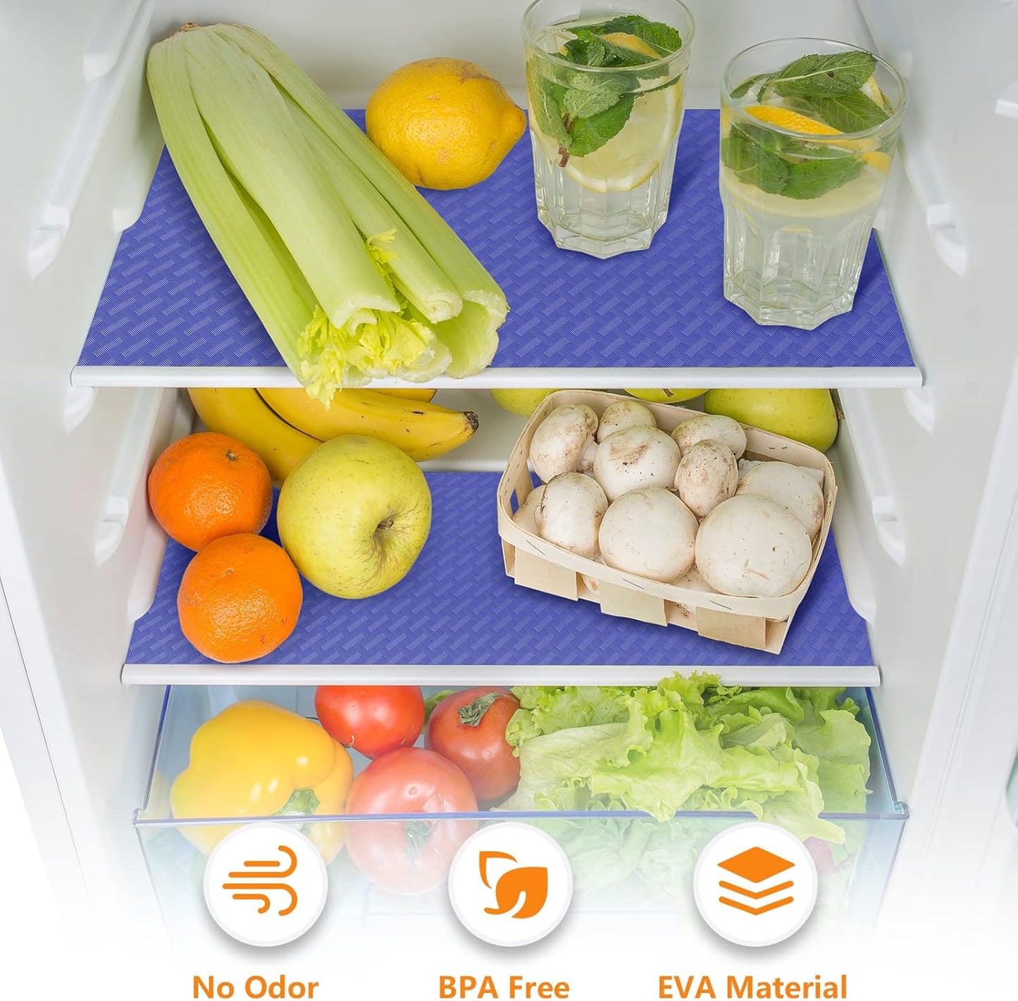 Shelf Liners for Kitchen Cabinets Refrigerator Liners Waterproof Plastic Kitchen Cupboard Liner Non Adhesive Drawer Mats EVA Material Fridge Liner for Shelves - Blue 11.8 x 118 Inches