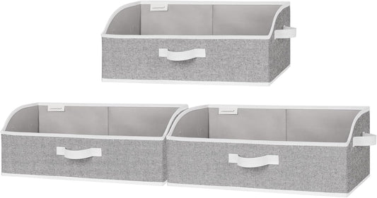 StorageWorks Closet Storage Bins, Trapezoid Organizer Box for Shelves, Fabric Clothes Bin, Foldable Organizing Baskets with Handles, Large, Gray, 3-Pack