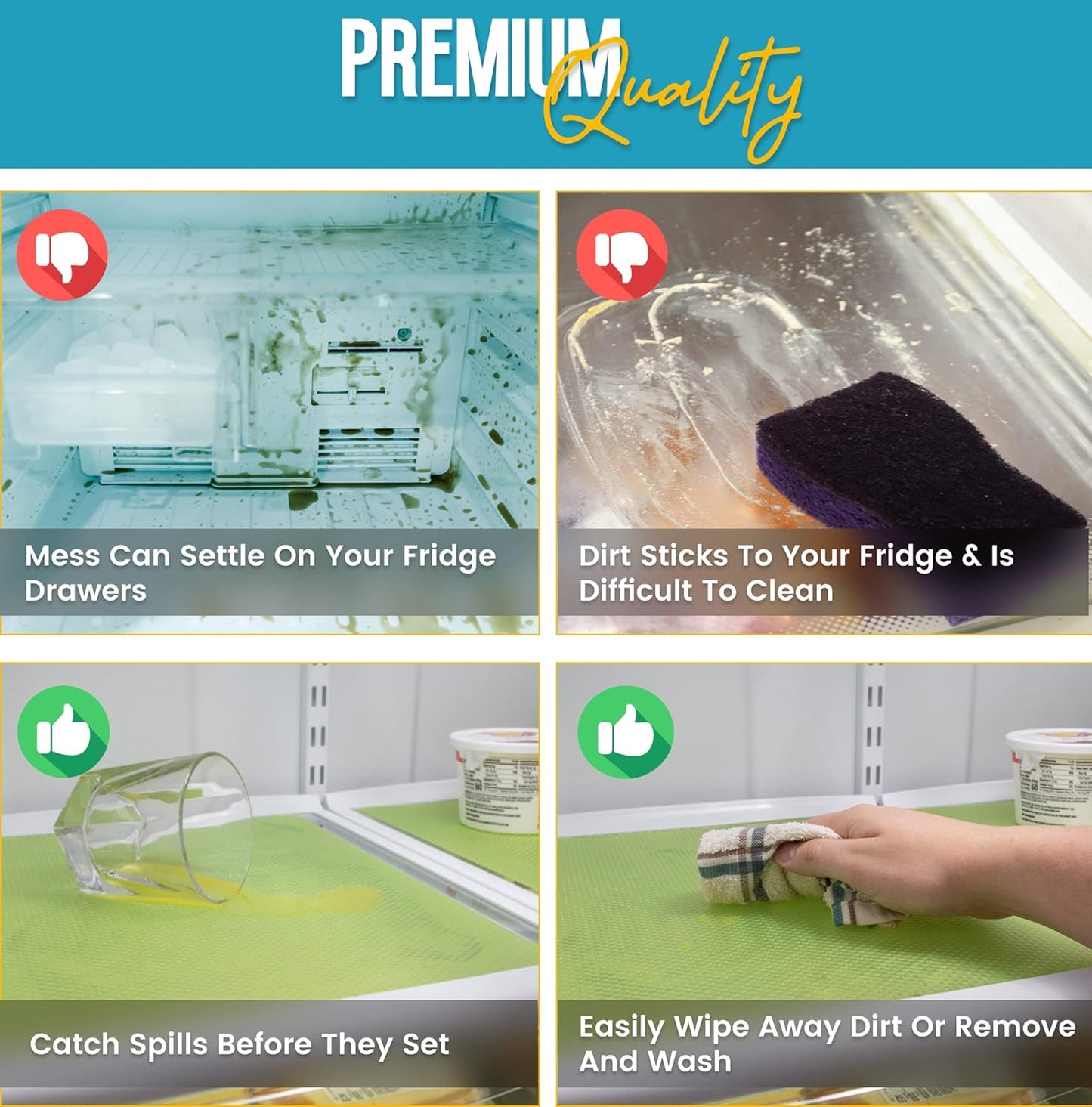 Refrigerator Liners for Shelves (8 Pack) by Linda’s Essentials - Non-Adhesive Shelf or Drawer Liner, BPA-Free Fridge Mats for Kitchen & Cabinets, Easy to Clean, Ideal Household Essentials (Green)