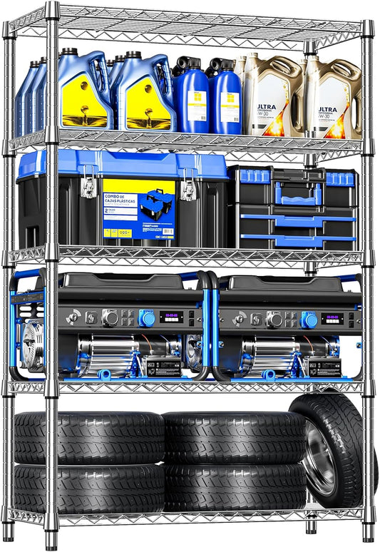 IZEUK 6 Tiers Garage Shelving Wide Storage Shelves Metal Shelves Heavy Duty Adjustable Utility Shelf Rack (Black, 17.7" D x 47.2" W x 82.7" H)