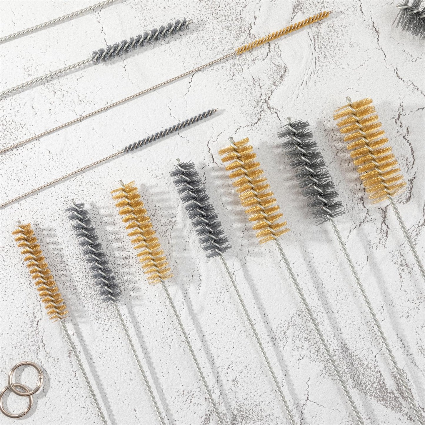 16 Inch Extra Long Pipe Cleaning Brush Set with Brass Bristles, 8 Piece Variety Pack for Auto Parts, Bottles,Tubes, Etc.