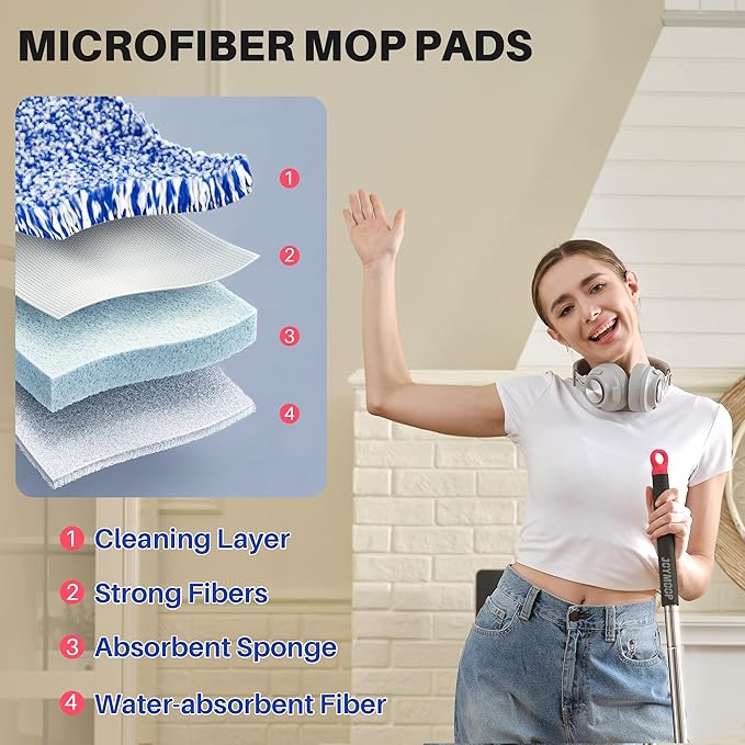 JOYMOOP Microfiber Mop Pads Replacement for JOYMOOP Flat Mop Bucket Set, Pack of 4 Refills 13-inch - Slate Blue