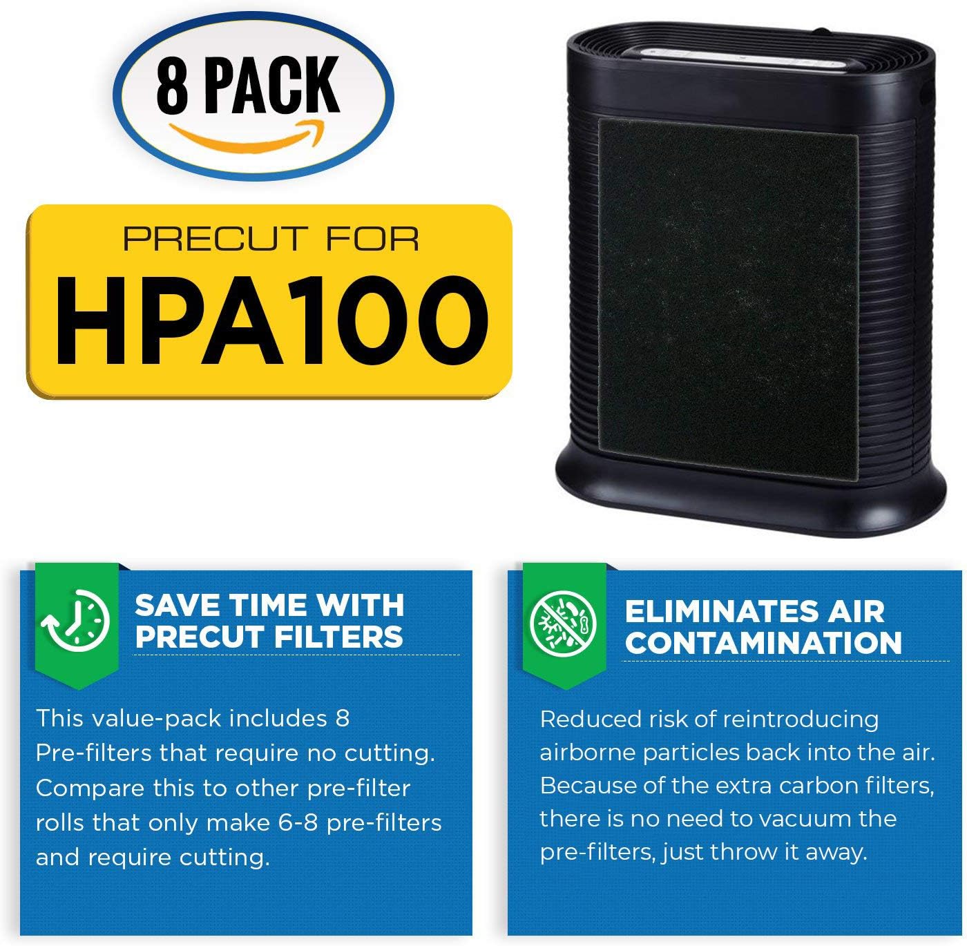 HPA100 Pre-Filters Replacement for Honeywell Air Purifier - 8 Pack - HRF-A100 Filter A Compatible w/ HPA100, 104, 105, 090, 094