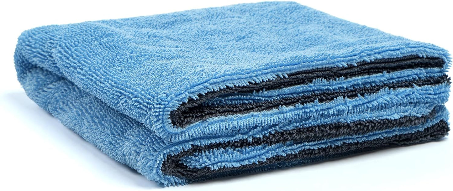 Greenfound Microfiber Towel for Cars, 1000GSM Car Drying Towel, Double Twist Pile & Edgeless Design, No Streaks, Scratches, or Water Spots, Soft and Absorbent, 18"×24", Blue&Grey