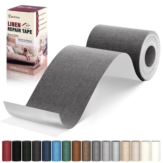 Linen Repair Tape 4x79 inch, Self Adhesive Fabric Patches, Linen Patch Tape Kit, Fabric Repair Tape for Couch Sofas, Headboards, Chairs, Pillows, Curtains, Couches- Dark Grey